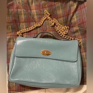 Mulberry x Alexa Chung Big Guy Denim Blue Tumbled Patent Leather